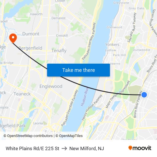 White Plains Rd/E 225 St to New Milford, NJ map