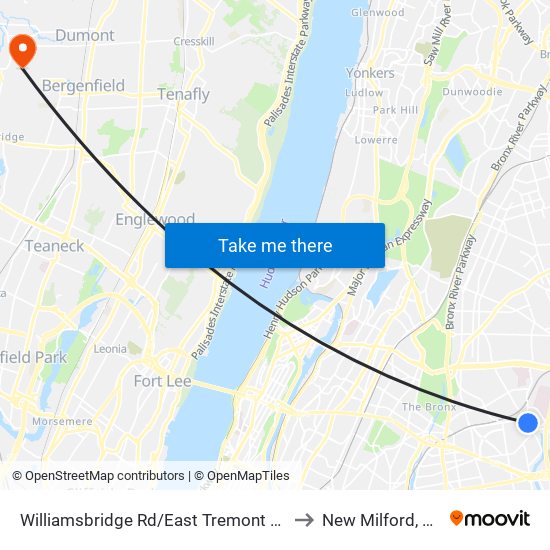 Williamsbridge Rd/East Tremont Av to New Milford, NJ map