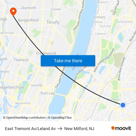 East Tremont Av/Leland Av to New Milford, NJ map