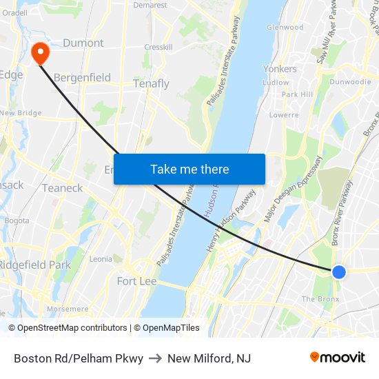 Boston Rd/Pelham Pkwy to New Milford, NJ map