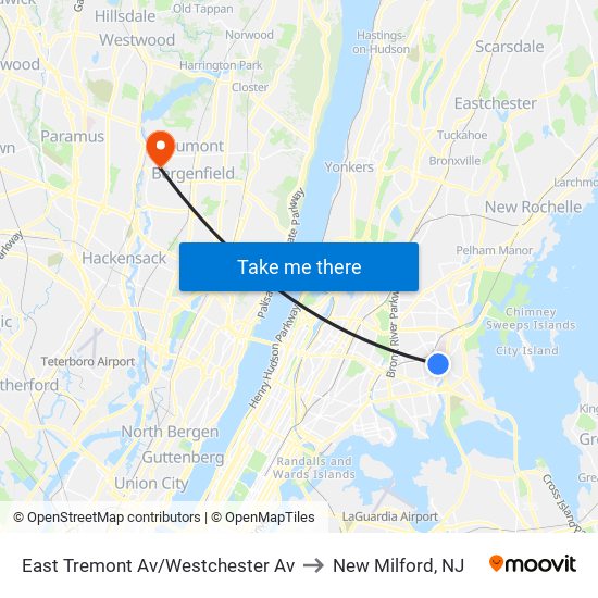 East Tremont Av/Westchester Av to New Milford, NJ map