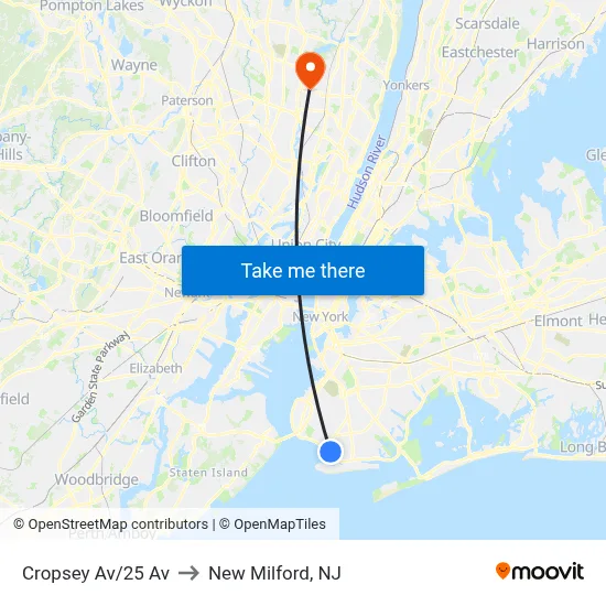 Cropsey Av/25 Av to New Milford, NJ map