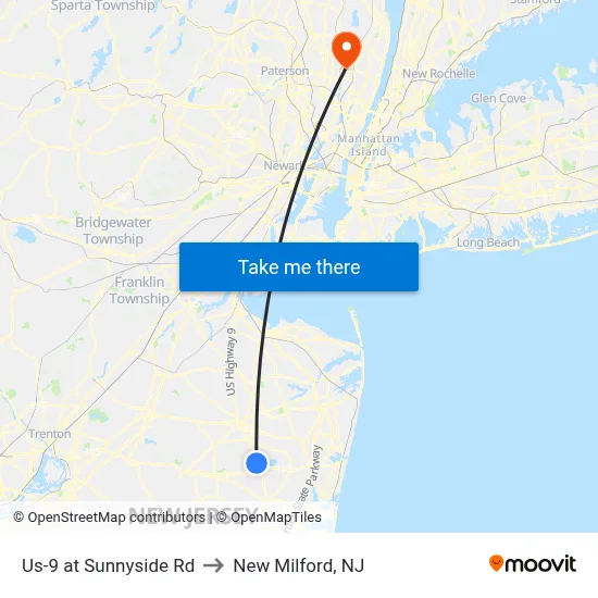 Us-9 at Sunnyside Rd to New Milford, NJ map