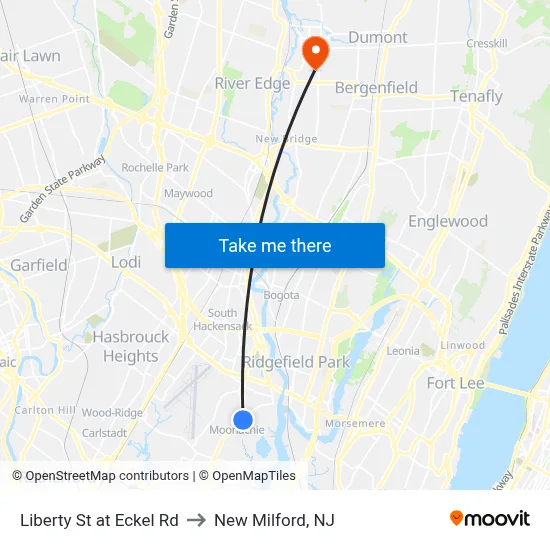 Liberty St at Eckel Rd to New Milford, NJ map