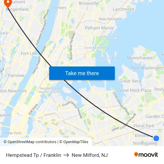 Hempstead Tp / Franklin to New Milford, NJ map