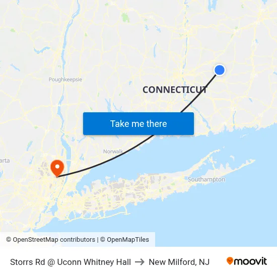 Storrs Rd @ Uconn Whitney Hall to New Milford, NJ map