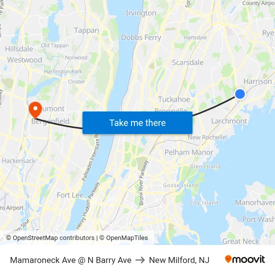 Mamaroneck Ave @ N Barry Ave to New Milford, NJ map