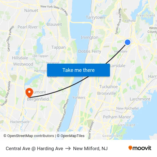 Central Ave @ Harding Ave to New Milford, NJ map