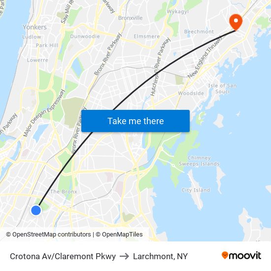 Crotona Av/Claremont Pkwy to Larchmont, NY map