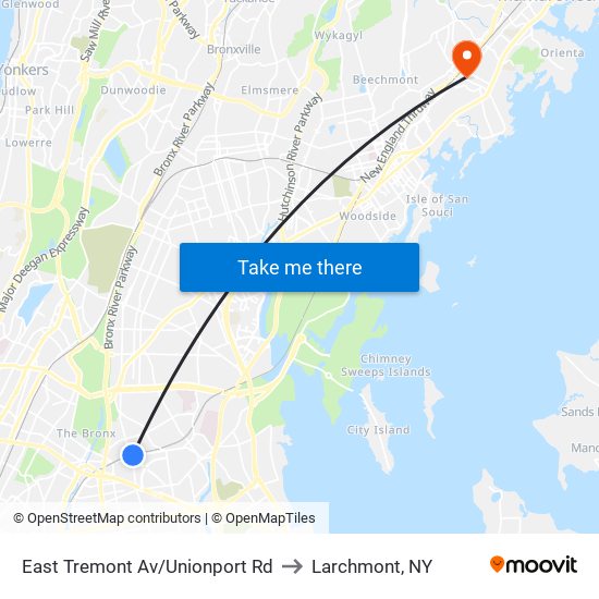 East Tremont Av/Unionport Rd to Larchmont, NY map