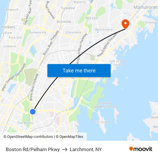 Boston Rd/Pelham Pkwy to Larchmont, NY map