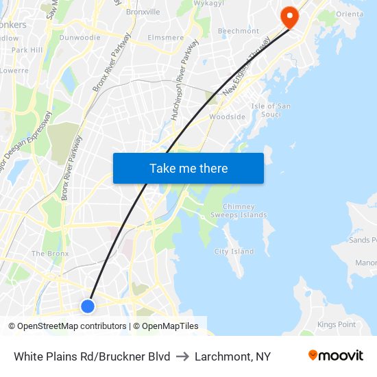 White Plains Rd/Bruckner Blvd to Larchmont, NY map