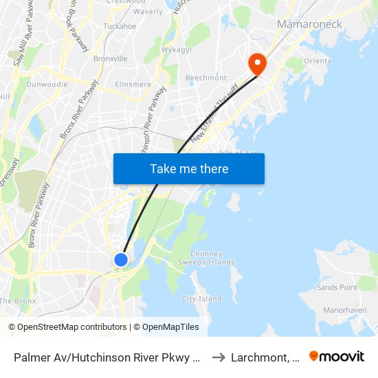 Palmer Av/Hutchinson River Pkwy East to Larchmont, NY map