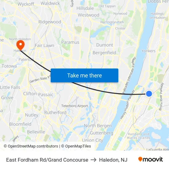 East Fordham Rd/Grand Concourse to Haledon, NJ map