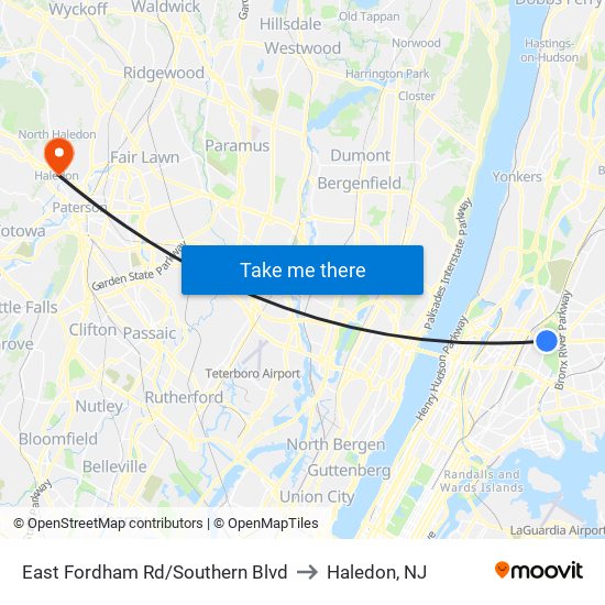 East Fordham Rd/Southern Blvd to Haledon, NJ map