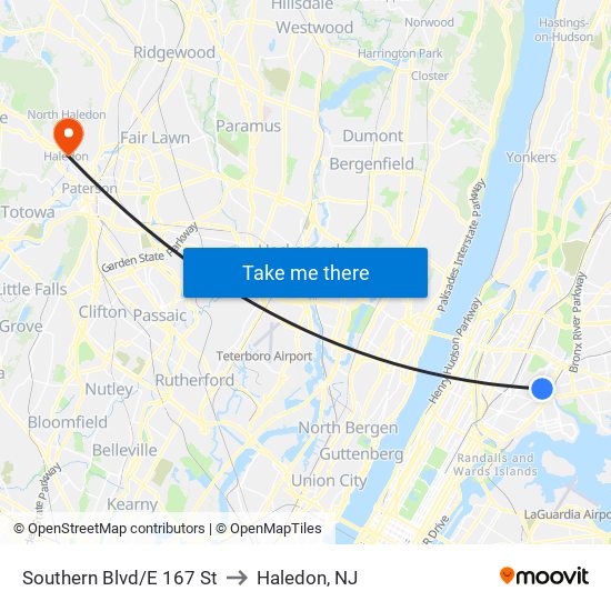 Southern Blvd/E 167 St to Haledon, NJ map