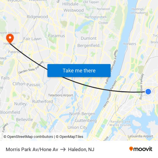 Morris Park Av/Hone Av to Haledon, NJ map