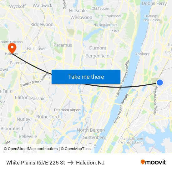 White Plains Rd/E 225 St to Haledon, NJ map