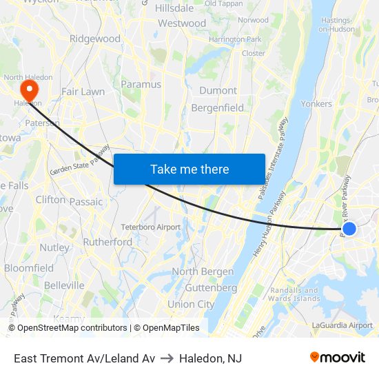 East Tremont Av/Leland Av to Haledon, NJ map