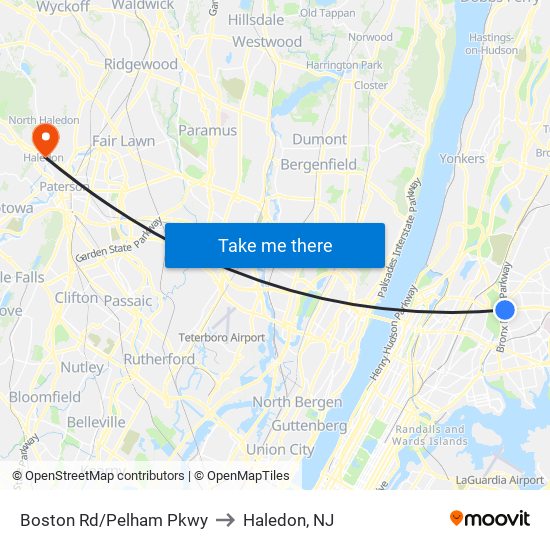Boston Rd/Pelham Pkwy to Haledon, NJ map