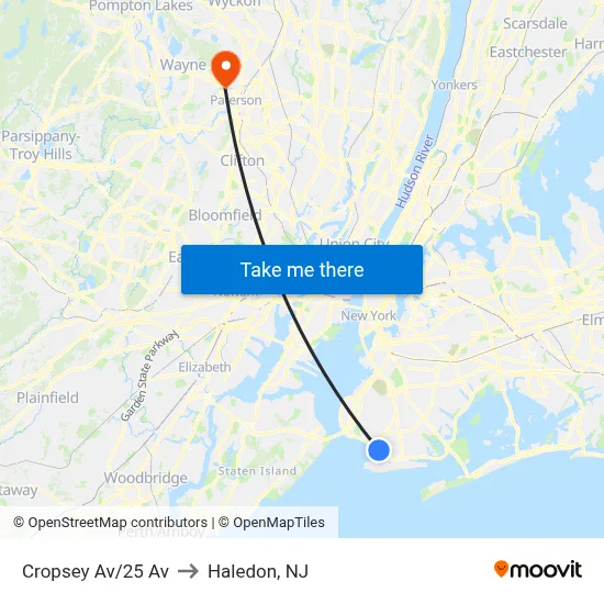Cropsey Av/25 Av to Haledon, NJ map