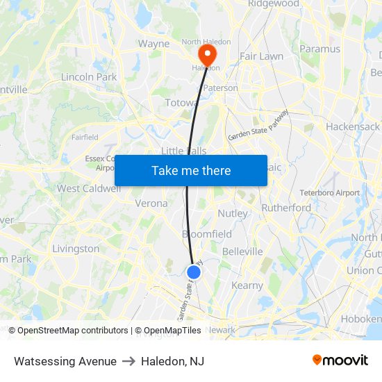 Watsessing Avenue to Haledon, NJ map