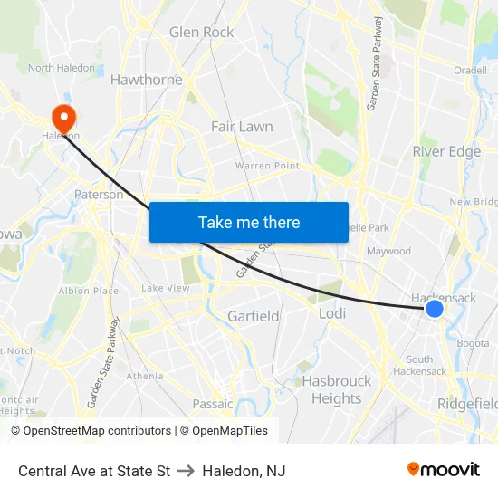 Central Ave at State St to Haledon, NJ map