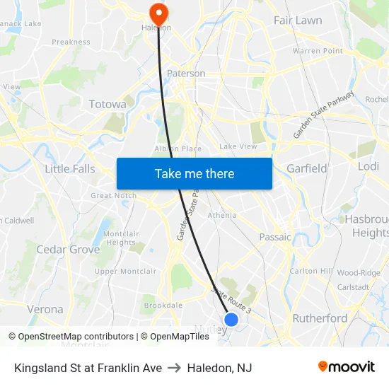 Kingsland St at Franklin Ave to Haledon, NJ map