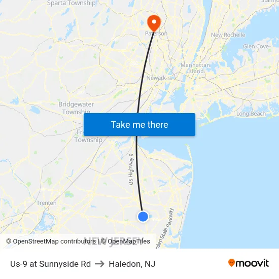 Us-9 at Sunnyside Rd to Haledon, NJ map
