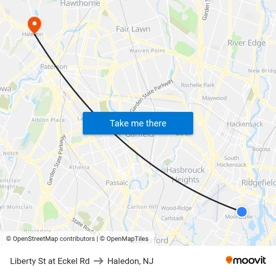 Liberty St at Eckel Rd to Haledon, NJ map