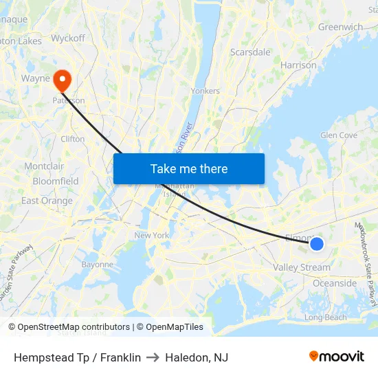 Hempstead Tp / Franklin to Haledon, NJ map