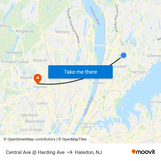 Central Ave @ Harding Ave to Haledon, NJ map