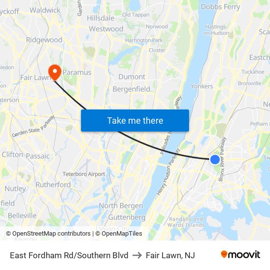 East Fordham Rd/Southern Blvd to Fair Lawn, NJ map