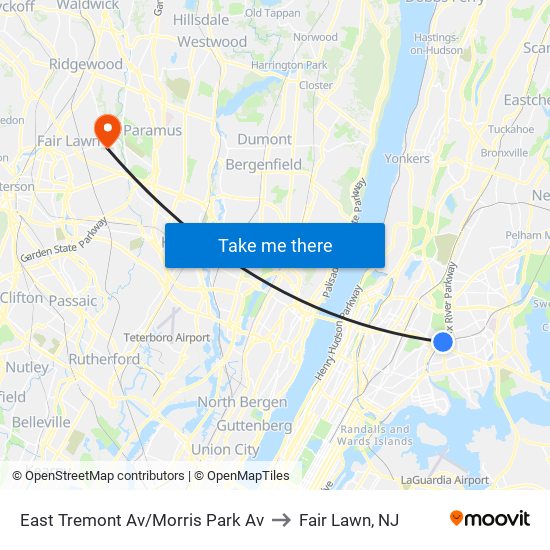 East Tremont Av/Morris Park Av to Fair Lawn, NJ map