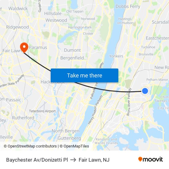 Baychester Av/Donizetti Pl to Fair Lawn, NJ map