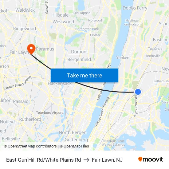 East Gun Hill Rd/White Plains Rd to Fair Lawn, NJ map