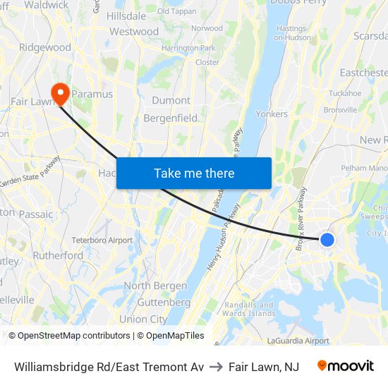 Williamsbridge Rd/East Tremont Av to Fair Lawn, NJ map
