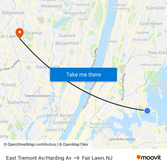 East Tremont Av/Harding Av to Fair Lawn, NJ map
