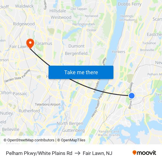 Pelham Pkwy/White Plains Rd to Fair Lawn, NJ map
