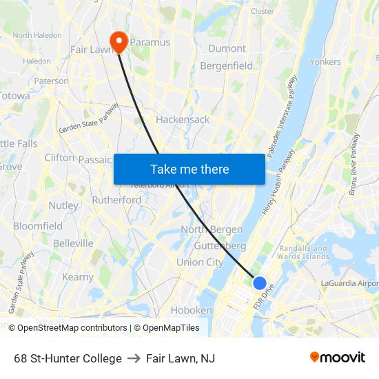 68 St-Hunter College to Fair Lawn, NJ map