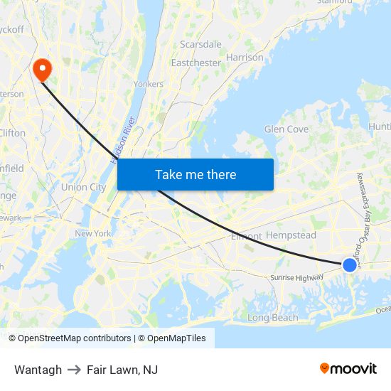Wantagh to Fair Lawn, NJ map