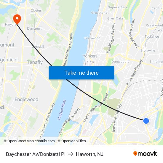 Baychester Av/Donizetti Pl to Haworth, NJ map