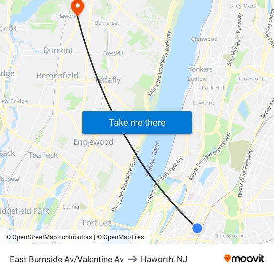 East Burnside Av/Valentine Av to Haworth, NJ map