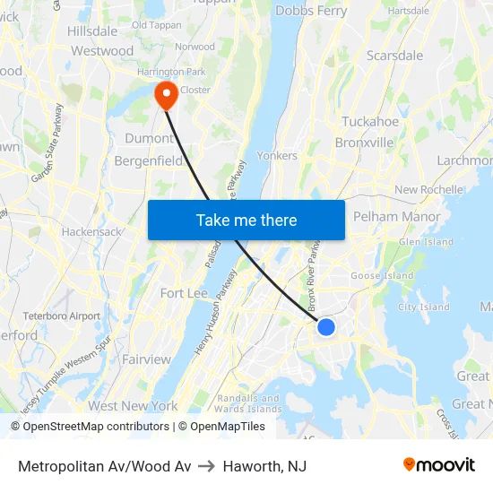 Metropolitan Av/Wood Av to Haworth, NJ map