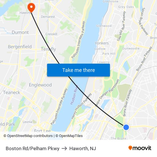 Boston Rd/Pelham Pkwy to Haworth, NJ map