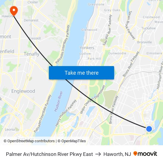 Palmer Av/Hutchinson River Pkwy East to Haworth, NJ map