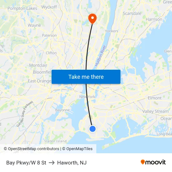Bay Pkwy/W 8 St to Haworth, NJ map