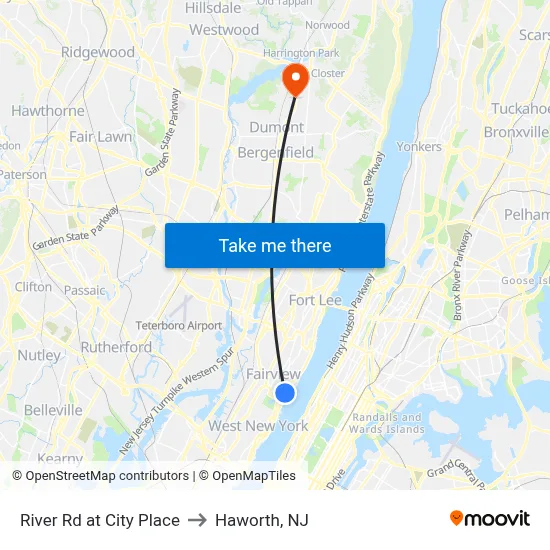 River Rd at City Place to Haworth, NJ map