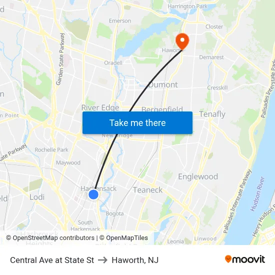Central Ave at State St to Haworth, NJ map