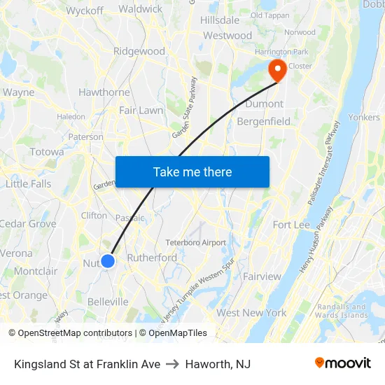 Kingsland St at Franklin Ave to Haworth, NJ map